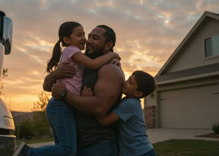 Owner Operator with his kids in a joyful sunset.